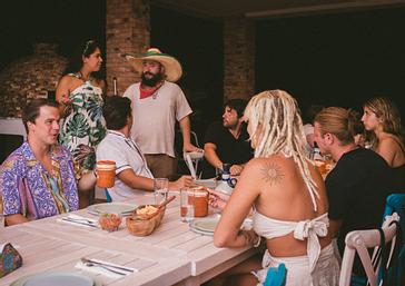 Viajero Hostels | Viajero Sayulita | Travelers enjoying a dinner on the anniversary of Viajero Sayulita.