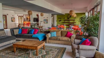 Viajero Hostels | Viajero Colonia | Sala social con sofas, vistas al patio y televisión por cable de viajero hostels Colonia, cerca al casco histórico de la ciudad